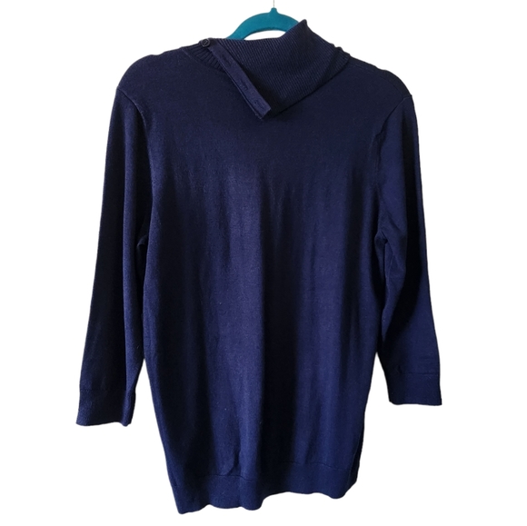 ModCloth navy blue button collar 3/4 sleev sweater size large - Picture 2 of 5